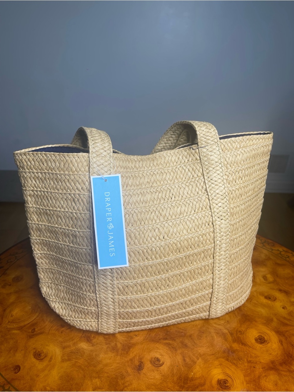 Draper James Beige Woven Straw Tote